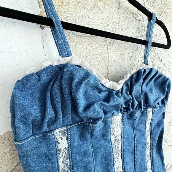 I.AM.GIA Corset Top Denim Lace Trim Bustier Camisole Y2K Coquette Festival Small - Picture 3 of 12